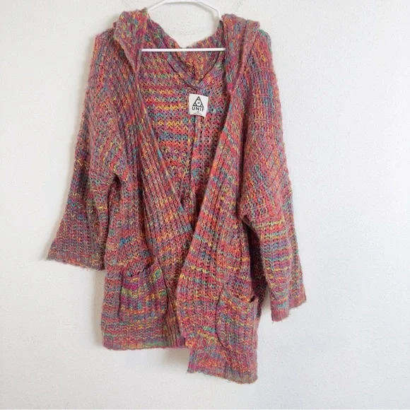 Unif raya hooded knit rainbow oversized cardigan sweater - Picture 3 of 6